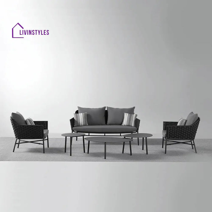 Lettiere Outdoor Garden Balcony Sofa Set 2 Seater 2 Single Seater and 3 Tables Set (Grey) - Sofa Sets
