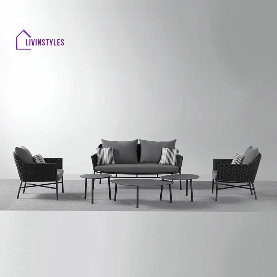 Lettiere Outdoor Garden Balcony Sofa Set 2 Seater 2 Single Seater and 3 Tables Set (Grey) - Sofa Sets