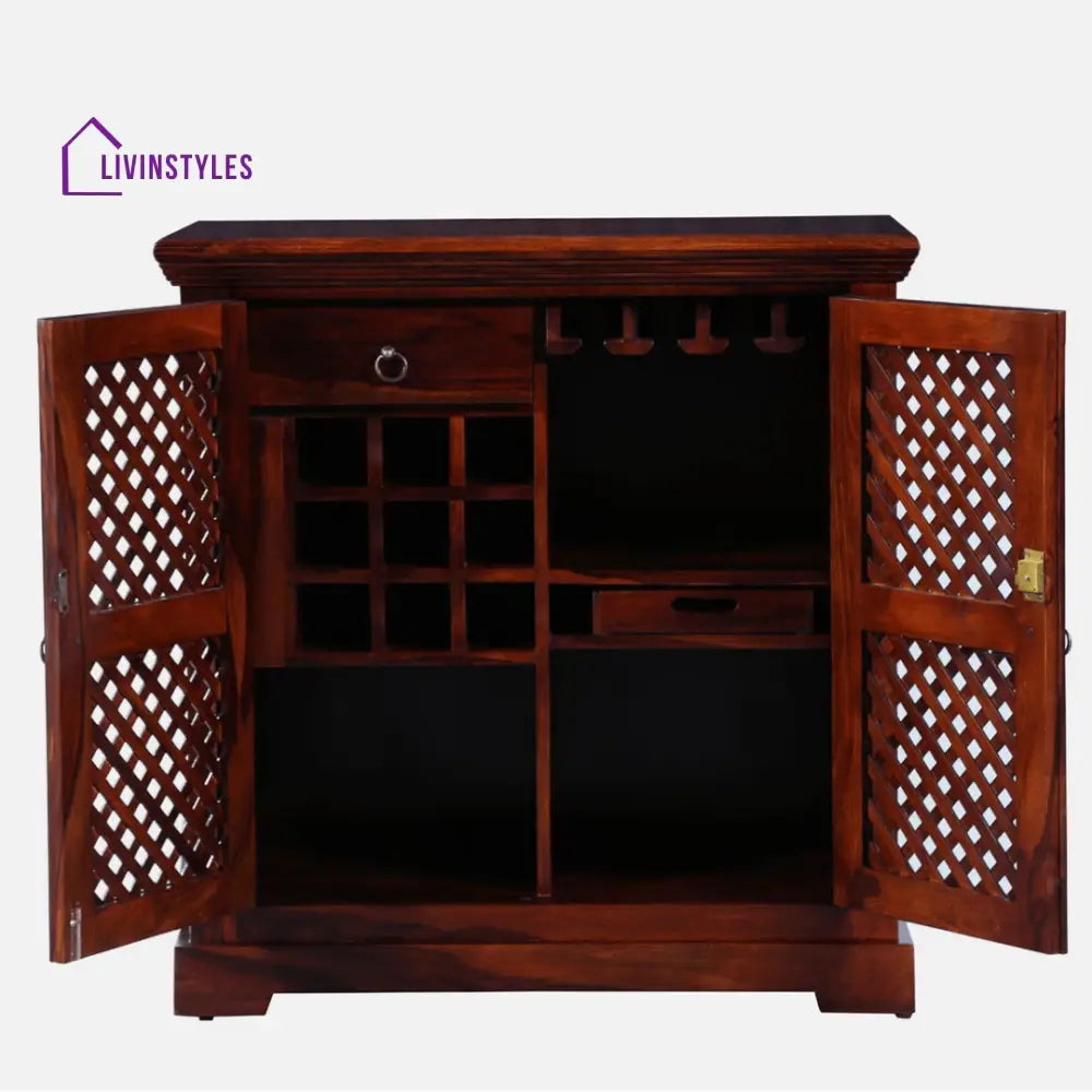 Lev Sheesham Wood Bar Cabinet In Honey Finish Bar Furniture
