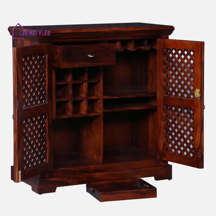 Lev Sheesham Wood Bar Cabinet In Honey Finish Bar Furniture