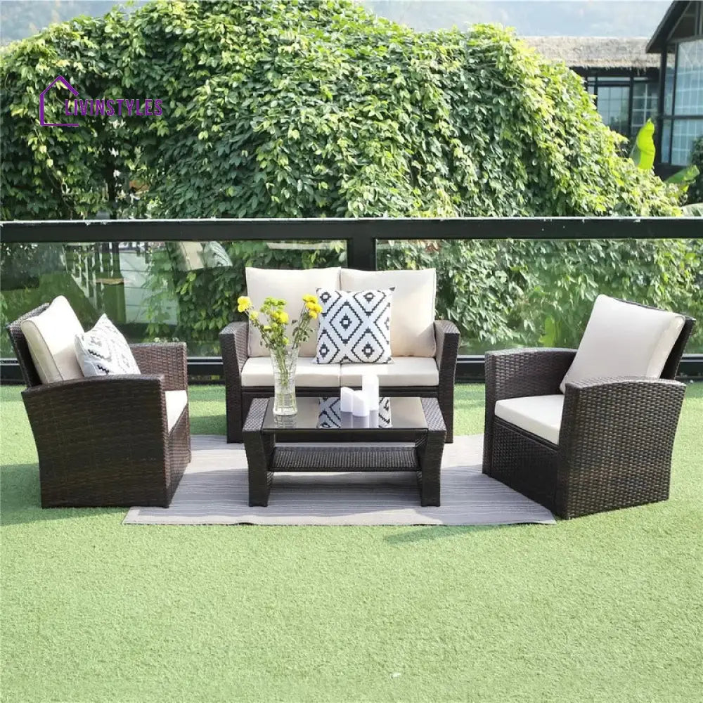 Leveque Outdoor Sofa Set 2 Seater 2 Single seater and 1 Center Table (Brown) - Sofa Sets