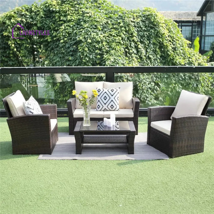 Leveque Outdoor Sofa Set 2 Seater 2 Single seater and 1 Center Table (Brown) - Sofa Sets