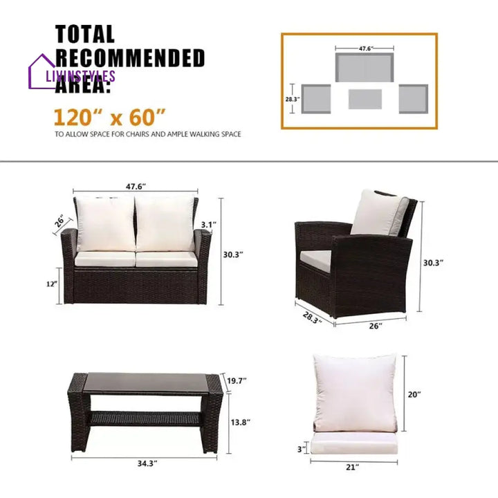 Leveque Outdoor Sofa Set 2 Seater 2 Single seater and 1 Center Table (Brown) - Sofa Sets