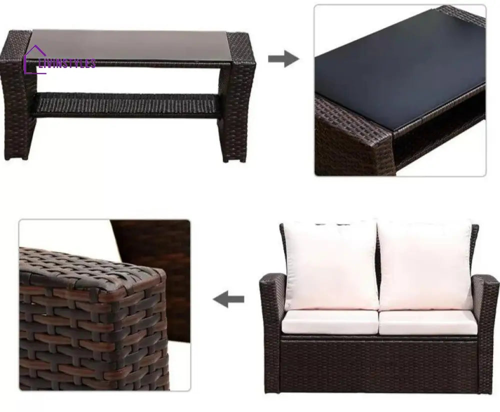 Leveque Outdoor Sofa Set 2 Seater 2 Single seater and 1 Center Table (Brown) - Sofa Sets