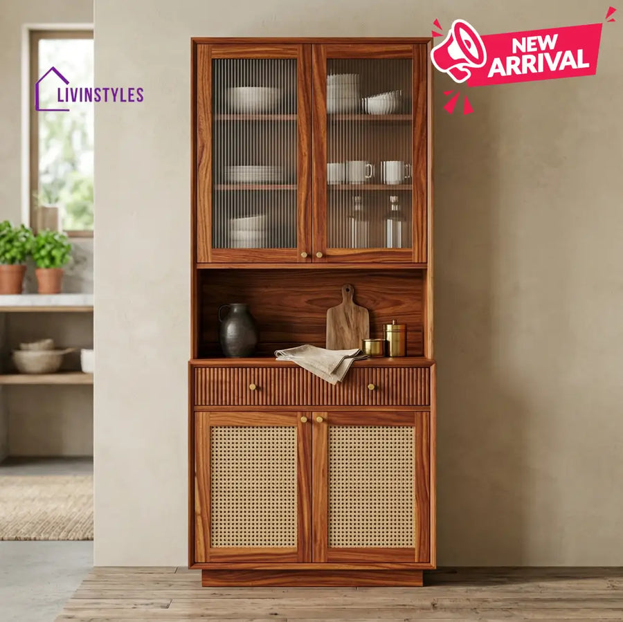 Levi Classic Kitchen Cabinet with Glass (Honey Finish)