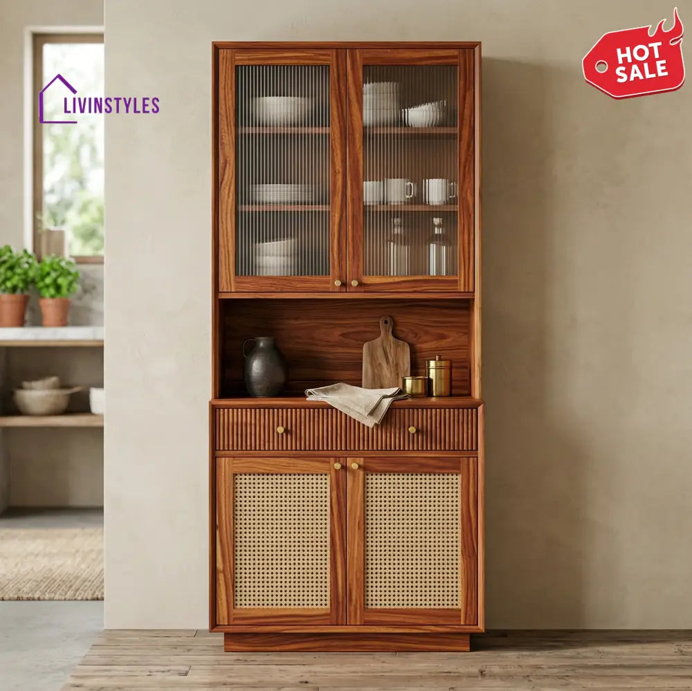 Levi Classic Kitchen Cabinet with Glass (Honey Finish)