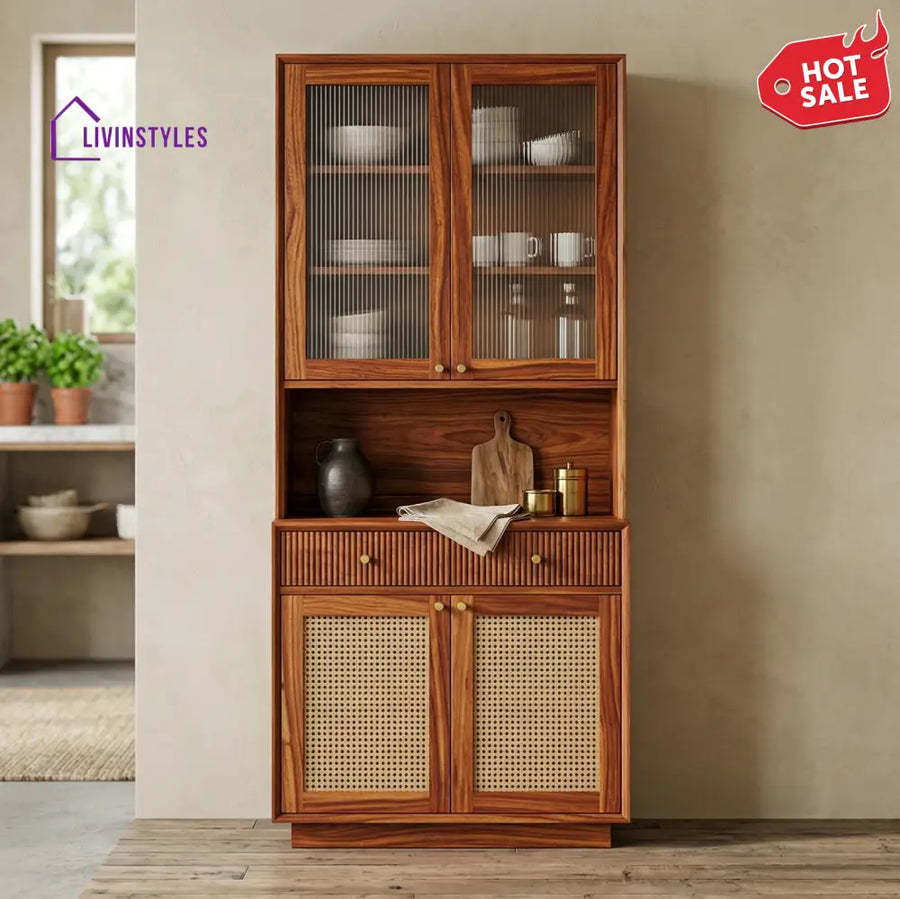 Levi Classic Kitchen Cabinet with Glass (Honey Finish)