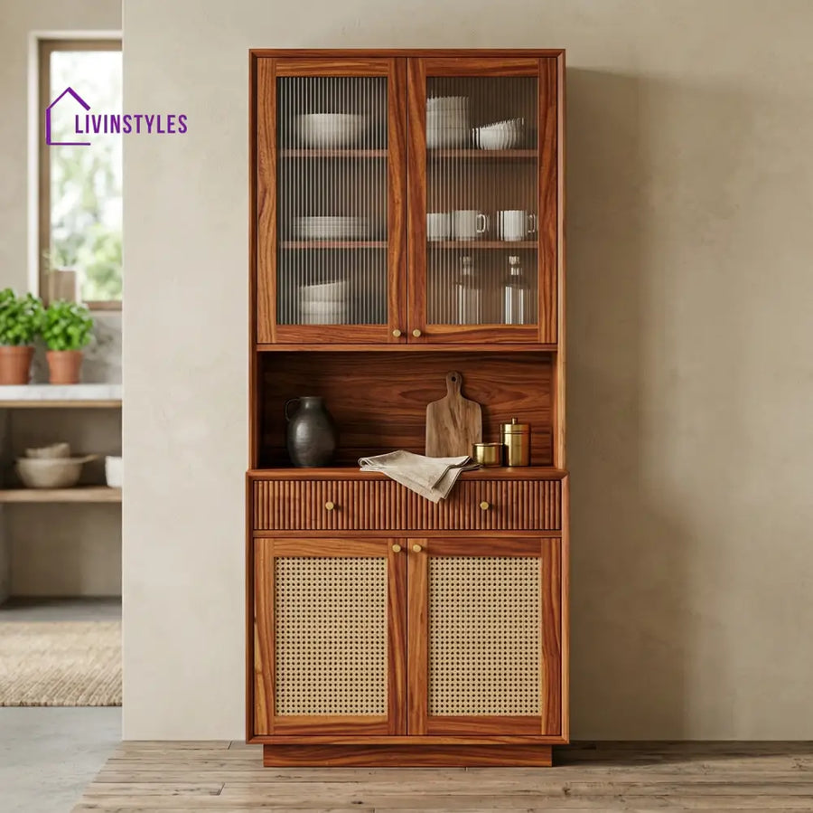 Levi Classic Kitchen Cabinet with Glass (Honey Finish)