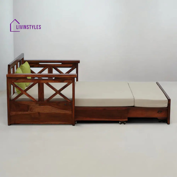 Mihira Sheesham Wood 2 Seater Sofa In Honey Oak Finish