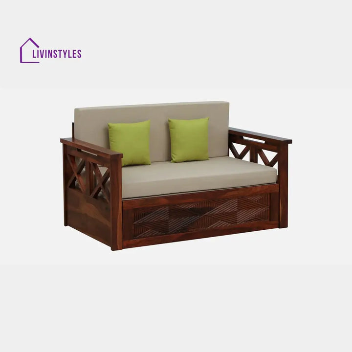 Mihira Sheesham Wood 2 Seater Sofa In Honey Oak Finish