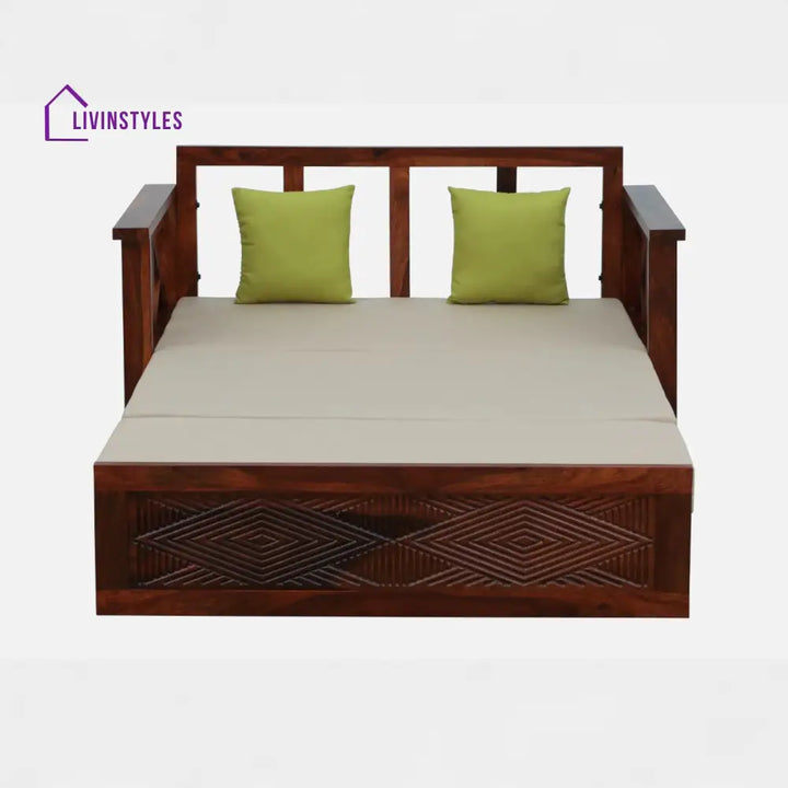 Mihira Sheesham Wood 2 Seater Sofa In Honey Oak Finish