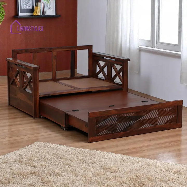 Mihira Sheesham Wood 2 Seater Sofa In Honey Oak Finish