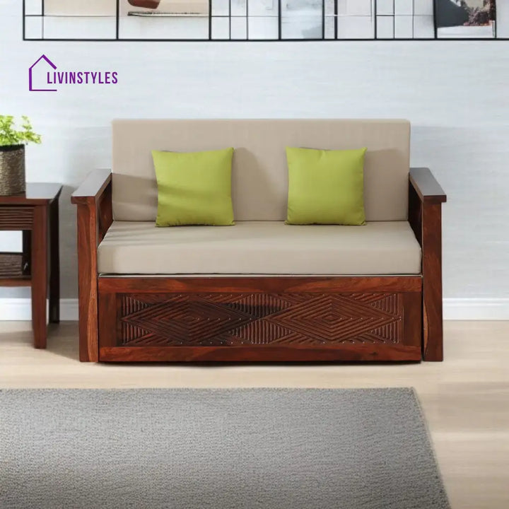 Mihira Sheesham Wood 2 Seater Sofa In Honey Oak Finish