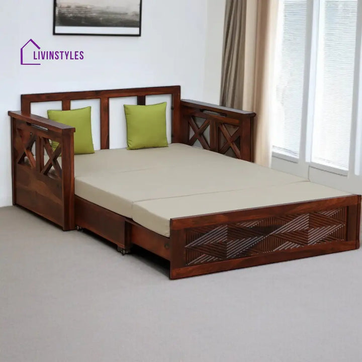Mihira Sheesham Wood 2 Seater Sofa In Honey Oak Finish