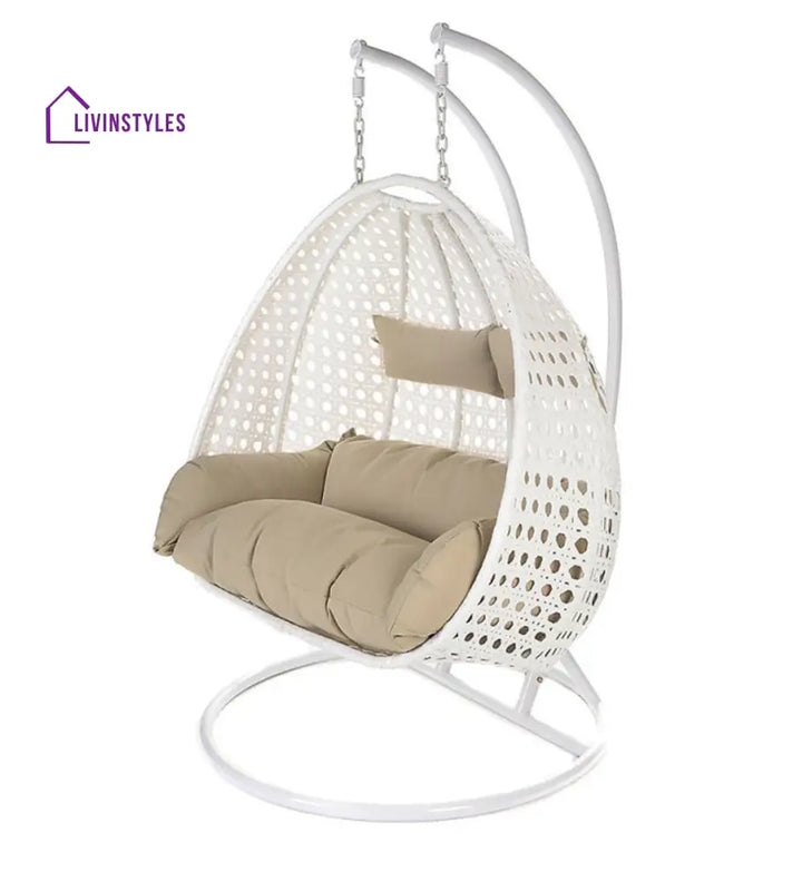 Lia Double Seater Hanging Swing With Stand For Balcony Garden Swing (White) - Swings