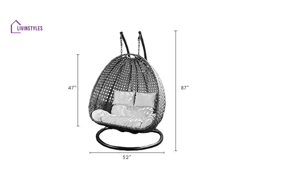 Lia Double Seater Hanging Swing With Stand For Balcony Garden Swing (White) - Swings