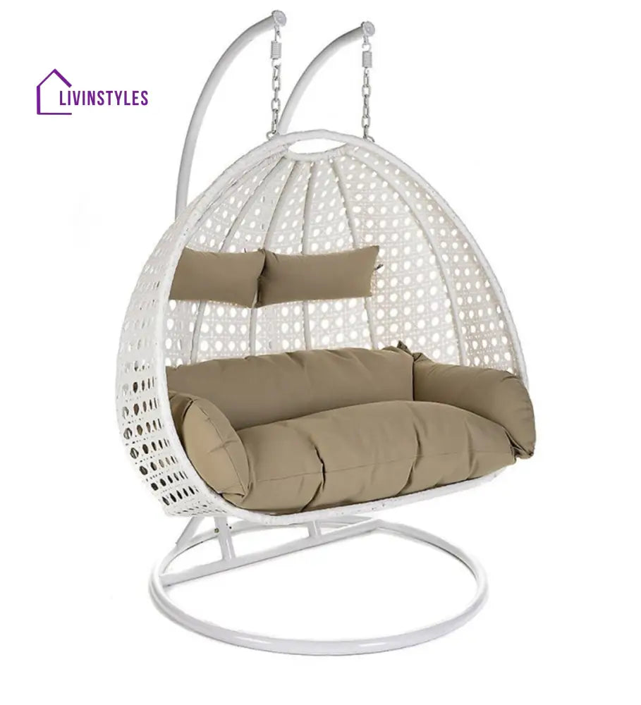 Lia Double Seater Hanging Swing With Stand For Balcony Garden Swing (White) - Swings