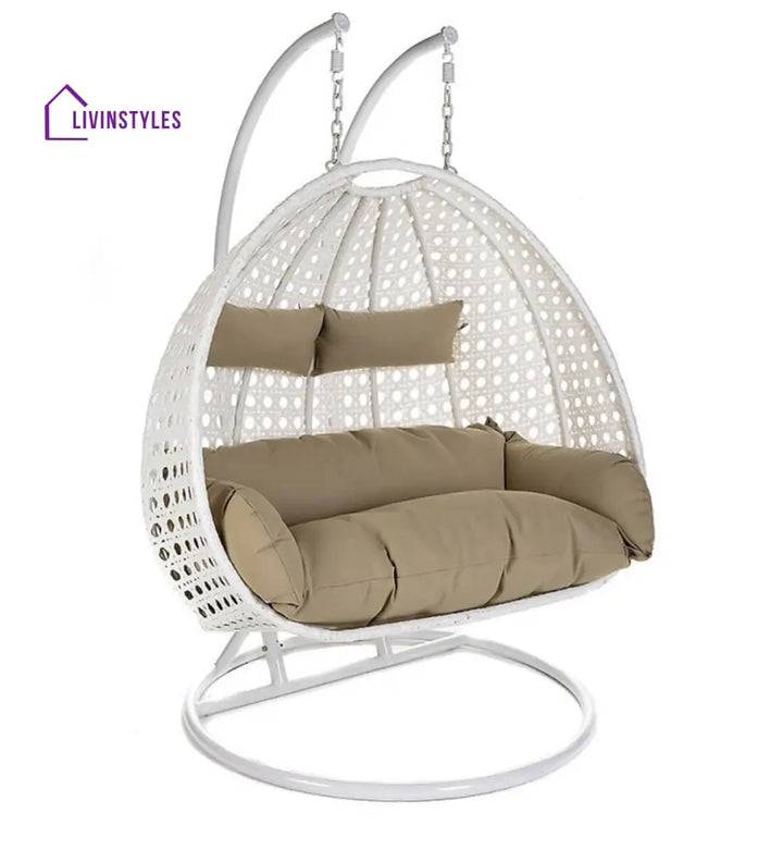 Lia Double Seater Hanging Swing With Stand For Balcony Garden Swing (White) - Swings
