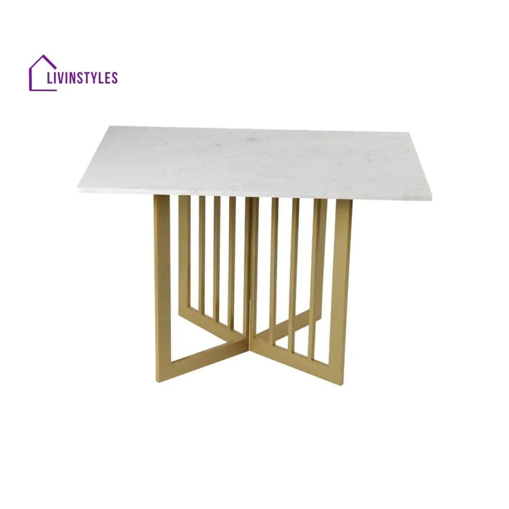 Liam 4 Seater Marble Dining Table In Gold Finish