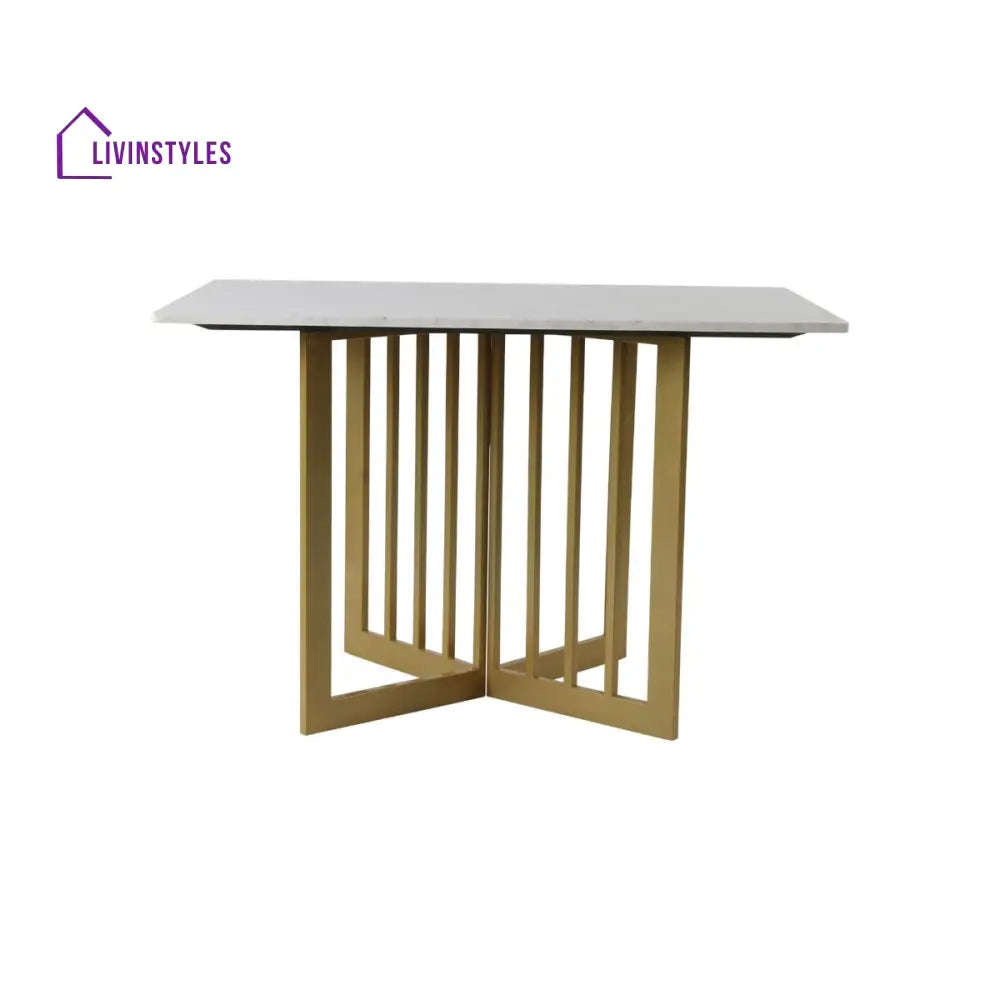 Liam 4 Seater Marble Dining Table In Gold Finish