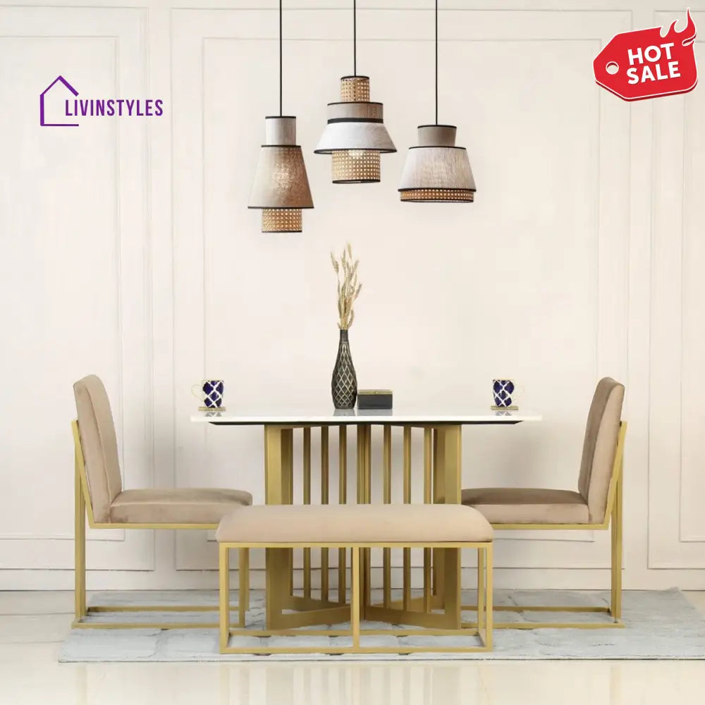 Liam 4 Seater Marble Dining Table In Gold Finish