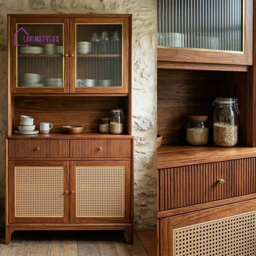 Liam Classic Kitchen Cabinet with Glass (Honey Finish)