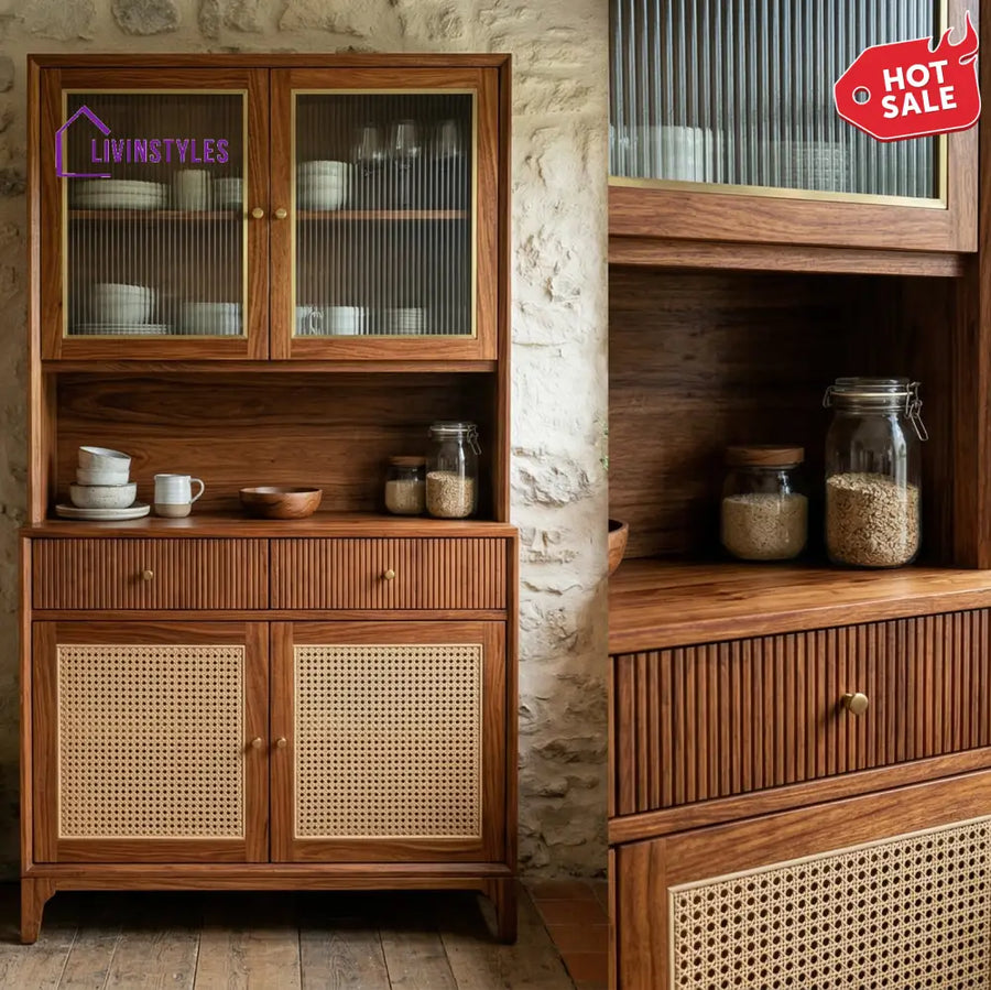 Liam Classic Kitchen Cabinet with Glass (Honey Finish)