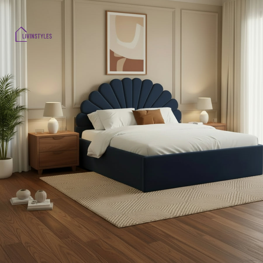 Lian Velvet Fabric bed with Uphold Hydraulic Storage Blue - King Size