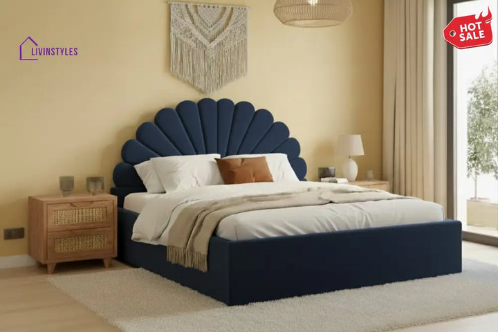 Lian Velvet Fabric bed with Uphold Hydraulic Storage Blue - King Size