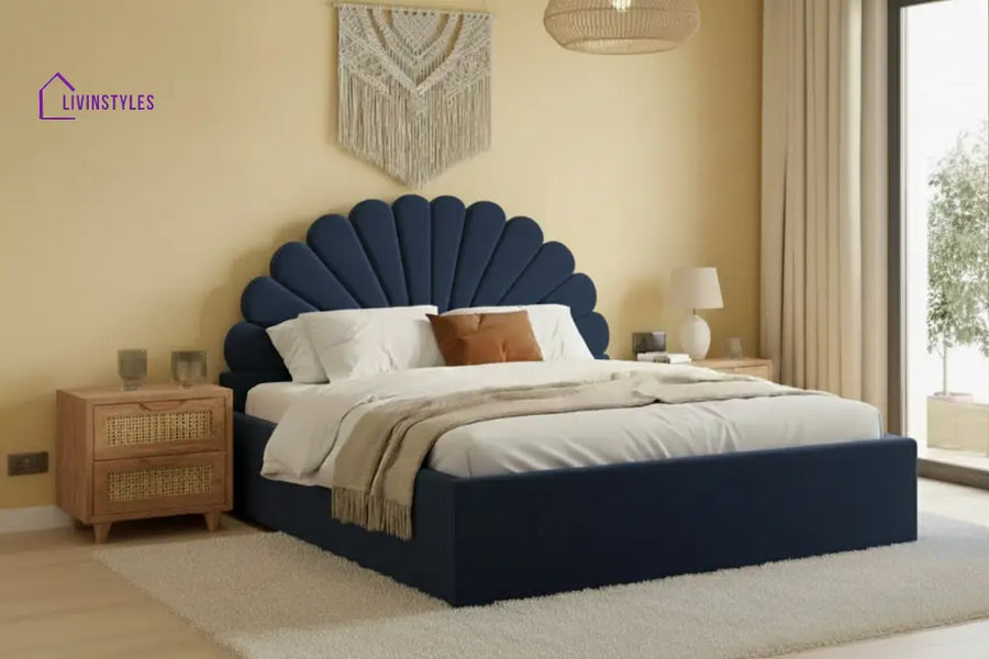 Lian Velvet Fabric bed with Uphold Hydraulic Storage Blue - King Size