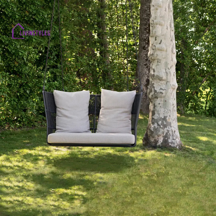 Liano Double Seater Hanging Swing Without Stand For Balcony Garden Swing (Black) Braided & Rope - Swings