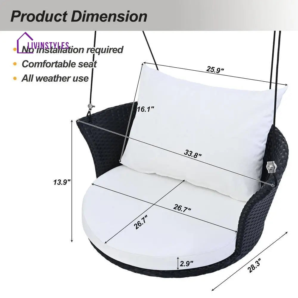 Lice Single Seater Hanging Swing Without Stand For Balcony Garden Swing (Black + White) - Swings