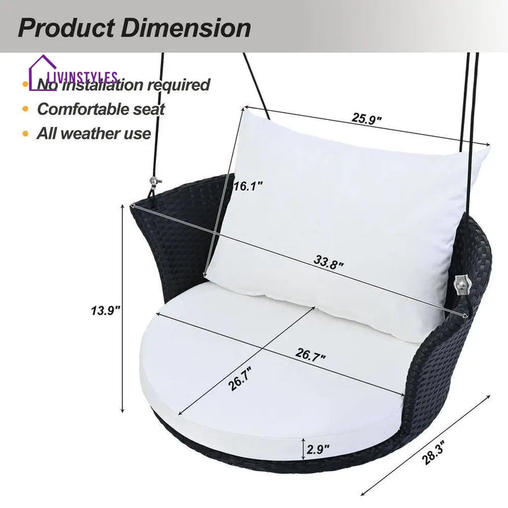 Lice Single Seater Hanging Swing Without Stand For Balcony Garden Swing (Black + White) - Swings