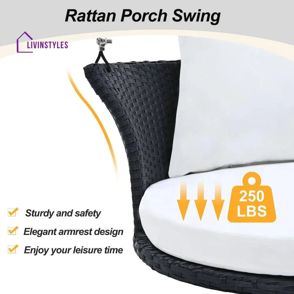 Lice Single Seater Hanging Swing Without Stand For Balcony Garden Swing (Black + White) - Swings