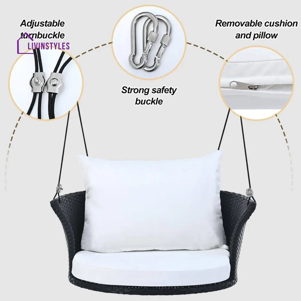 Lice Single Seater Hanging Swing Without Stand For Balcony Garden Swing (Black + White) - Swings