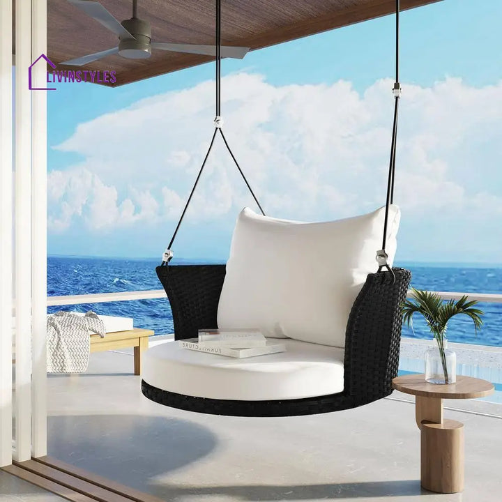 Lice Single Seater Hanging Swing Without Stand For Balcony Garden Swing (Black + White) - Swings