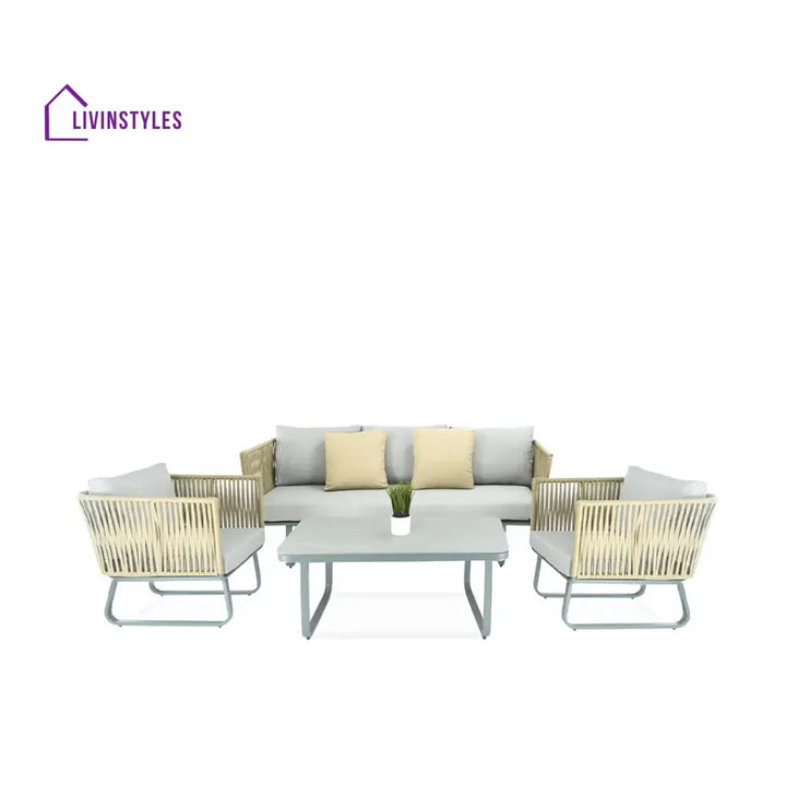 Licea Outdoor Sofa Set 3 Seater 2 Single seater and 1 Center Table Set (Grey + Yellow) Braided & Rope - Sofa Sets