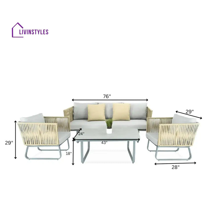 Licea Outdoor Sofa Set 3 Seater 2 Single seater and 1 Center Table Set (Grey + Yellow) Braided & Rope - Sofa Sets