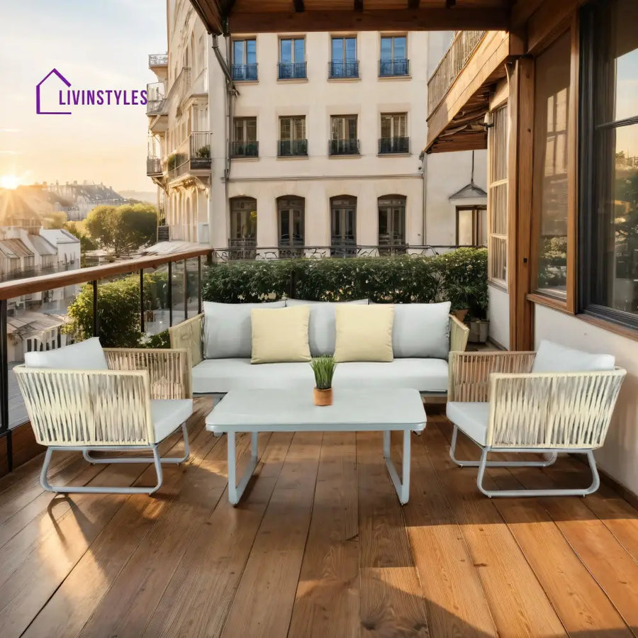 Licea Outdoor Sofa Set 3 Seater 2 Single seater and 1 Center Table Set (Grey + Yellow) Braided & Rope - Sofa Sets