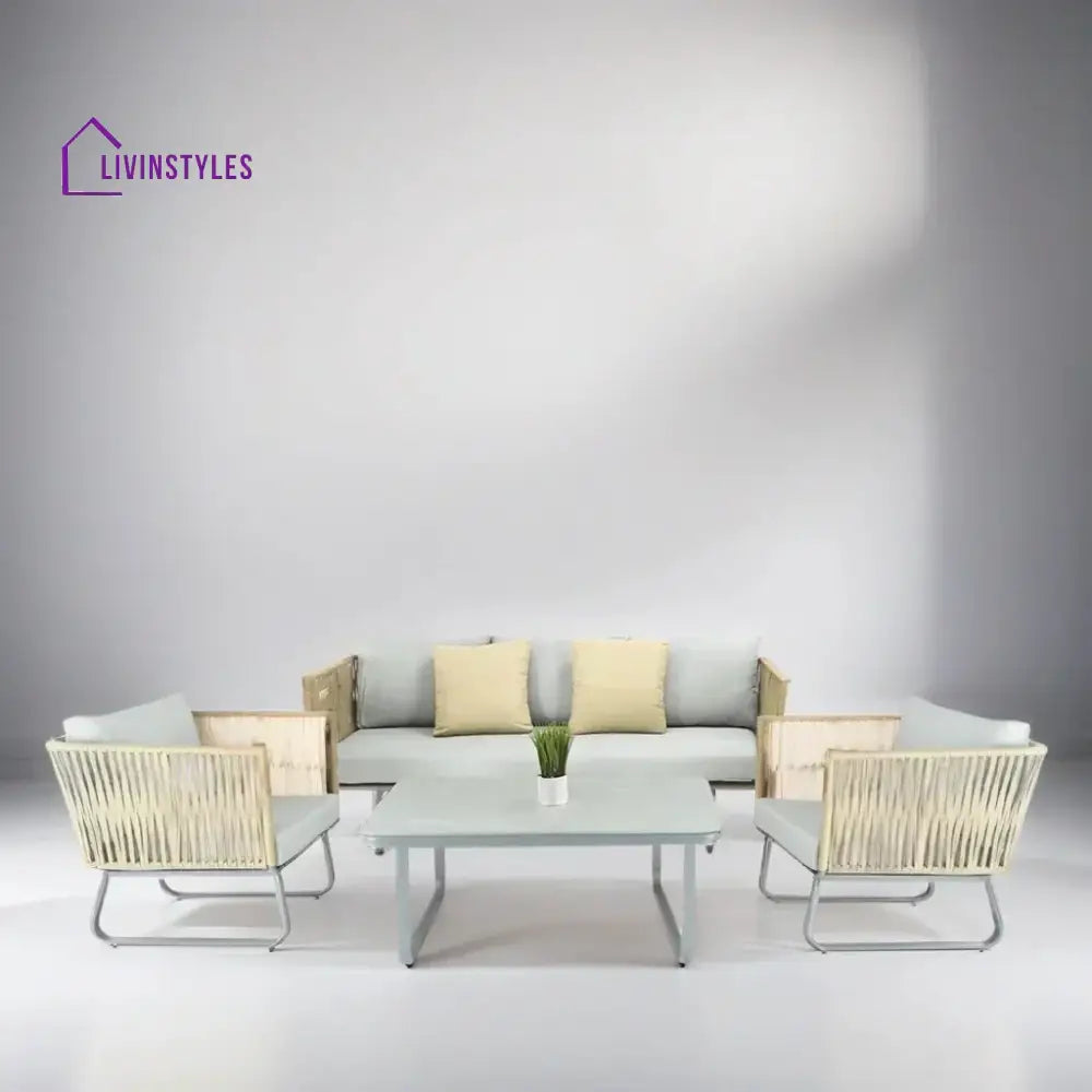 Licea Outdoor Sofa Set 3 Seater 2 Single seater and 1 Center Table Set (Grey + Yellow) Braided & Rope - Sofa Sets