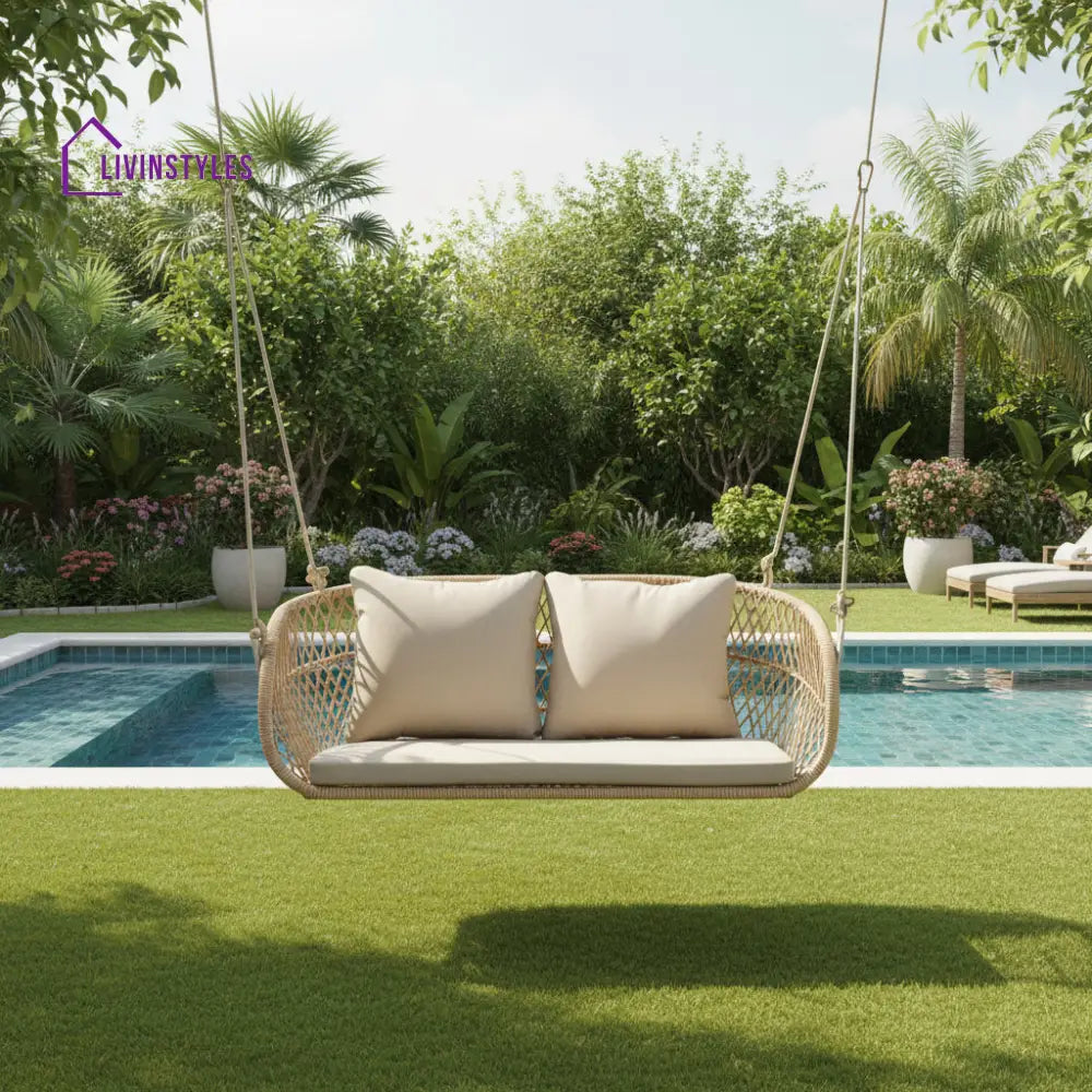 Lieu Double Seater Hanging Swing Without Stand For Balcony Garden Swing (Honey) - Swings