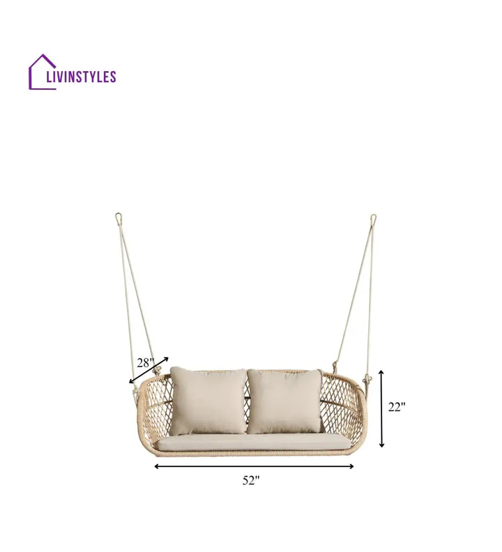 Lieu Double Seater Hanging Swing Without Stand For Balcony Garden Swing (Honey) - Swings