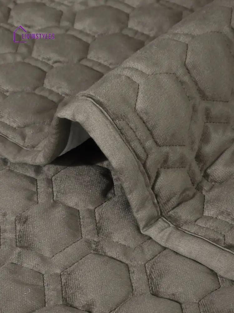 Light Brown Honey Comb Quilted Velvet 3 Seater Sofa Cover With 2 Pcs Hand Rest Slip Cover Sofa