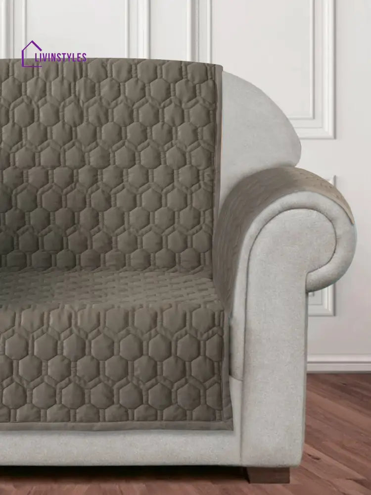 Light Brown Honey Comb Quilted Velvet 3 Seater Sofa Cover With 2 Pcs Hand Rest Slip Cover Sofa