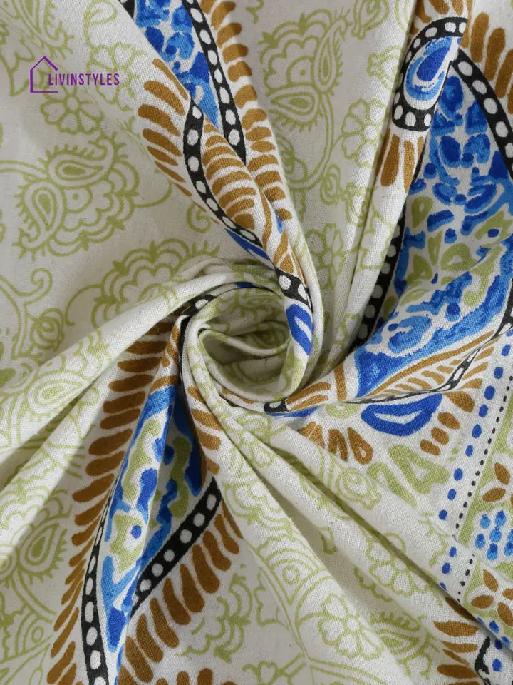 Light Green Paisley Print 200 Tc Cotton King Bed Sheet With 2 Pillow Covers