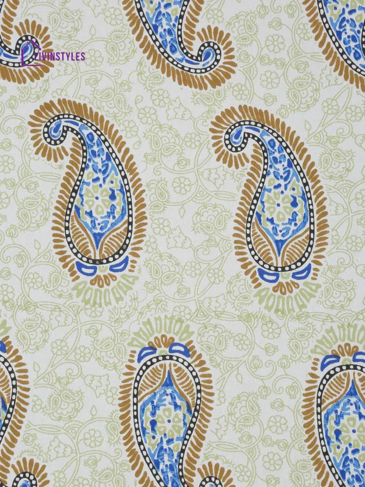 Light Green Paisley Print 200 Tc Cotton King Bed Sheet With 2 Pillow Covers
