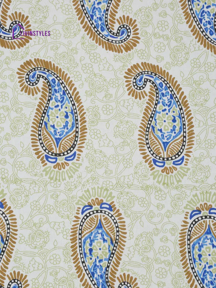 Light Green Paisley Print 200 Tc Cotton King Bed Sheet With 2 Pillow Covers