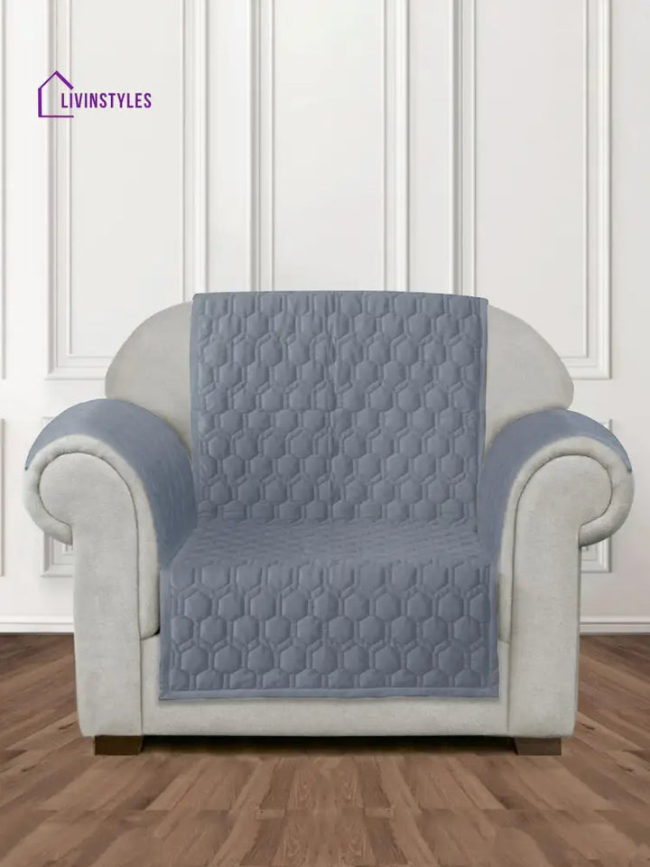 Light Grey Honey Comb Quilted Velvet 1 Seater Sofa Cover With 2 Pcs Hand Rest Slip Cover Sofa