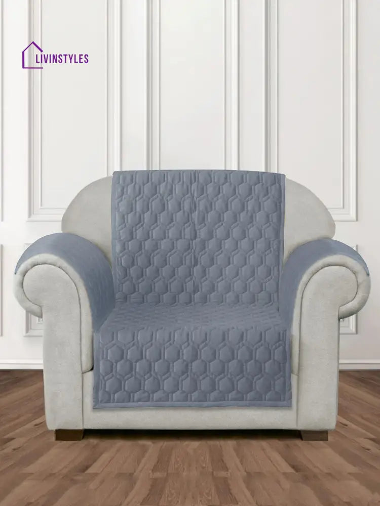 Light Grey Honey Comb Quilted Velvet 1 Seater Sofa Cover With 2 Pcs Hand Rest Slip Cover Sofa