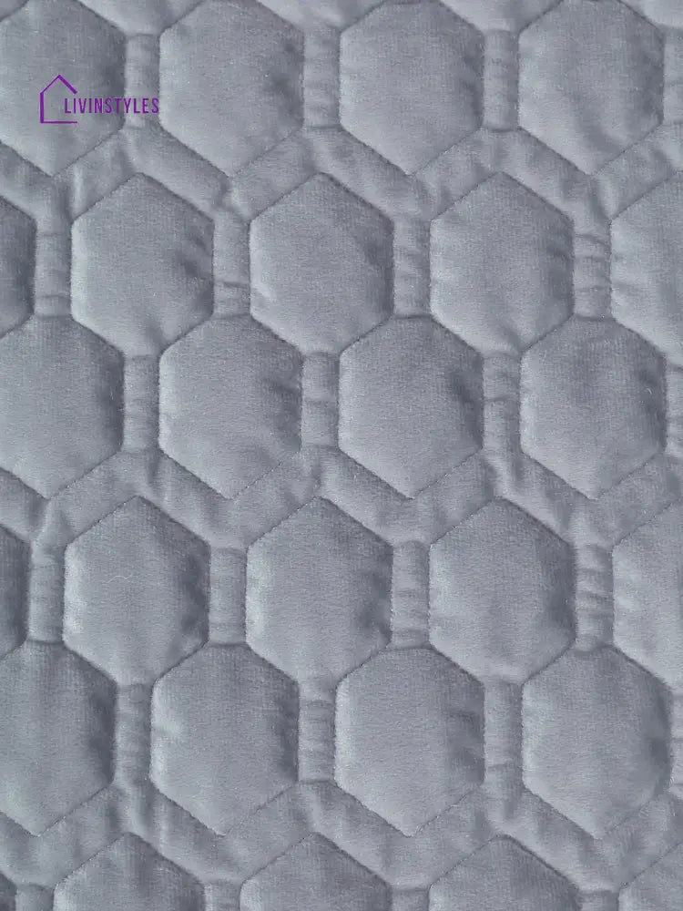 Light Grey Honey Comb Quilted Velvet 1 Seater Sofa Cover With 2 Pcs Hand Rest Slip Cover Sofa